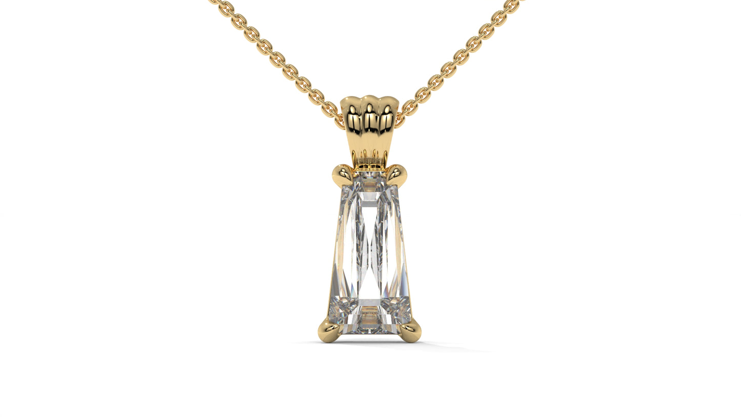 3.00 CTW Tapered Baguette Diamond Solitaire Pendant in 14K Yellow Gold – Secure Claw-Prong Setting