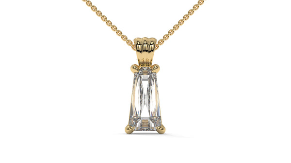 3.00 CTW Tapered Baguette Diamond Solitaire Pendant in 14K Yellow Gold – Secure Claw-Prong Setting