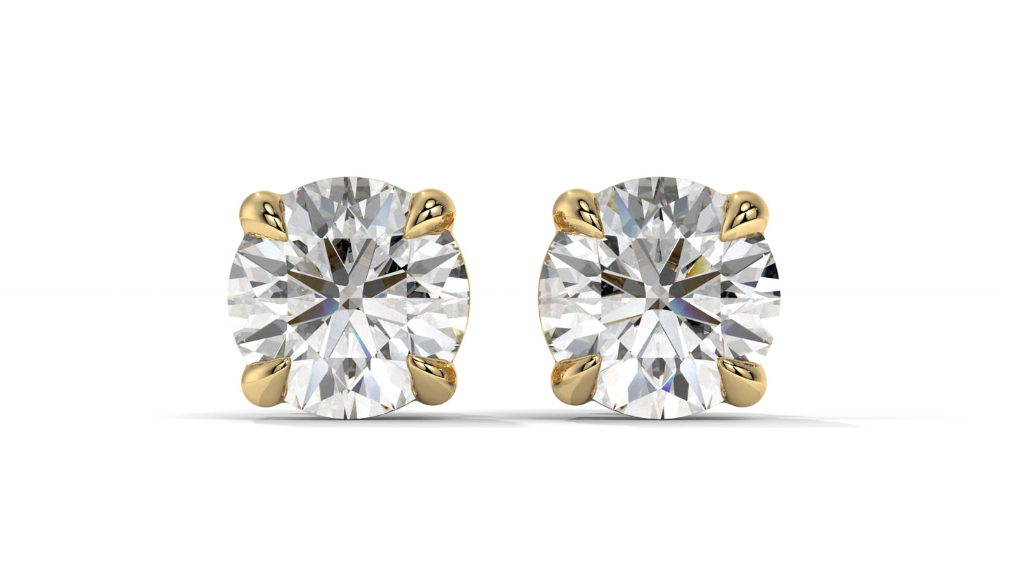6 CTW Round Diamond Stud Earrings In 14K Yellow Gold – Brilliant-Cut Solitaire, Four-Prong Setting