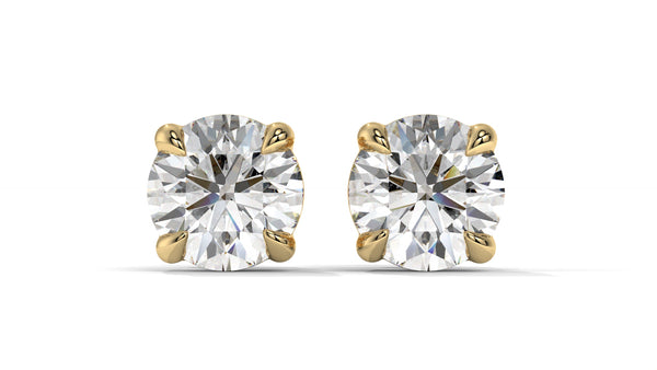 6 CTW Round Diamond Stud Earrings In 14K Yellow Gold – Brilliant-Cut Solitaire, Four-Prong Setting