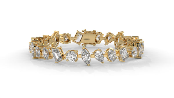 12.50 CTW Mixed Shape Diamond Bracelet in 14K Yellow Gold – Round, Emerald, Oval, Pear & Marquise Cut