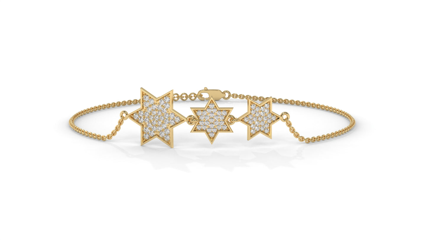 0.45 CTW Diamond Star Bracelet in 14K Yellow Gold – Triple Star Pavé Design