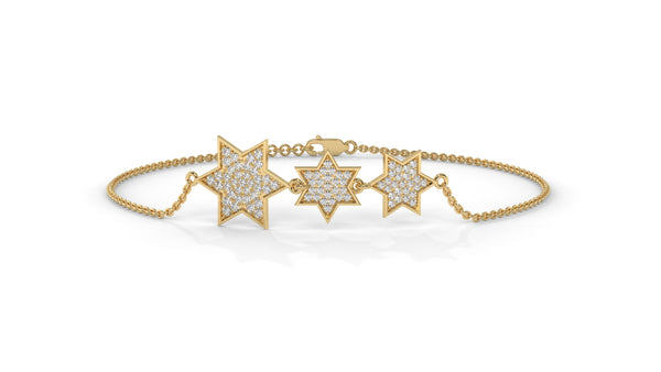 0.45 CTW Diamond Star Bracelet in 14K Yellow Gold – Triple Star Pavé Design