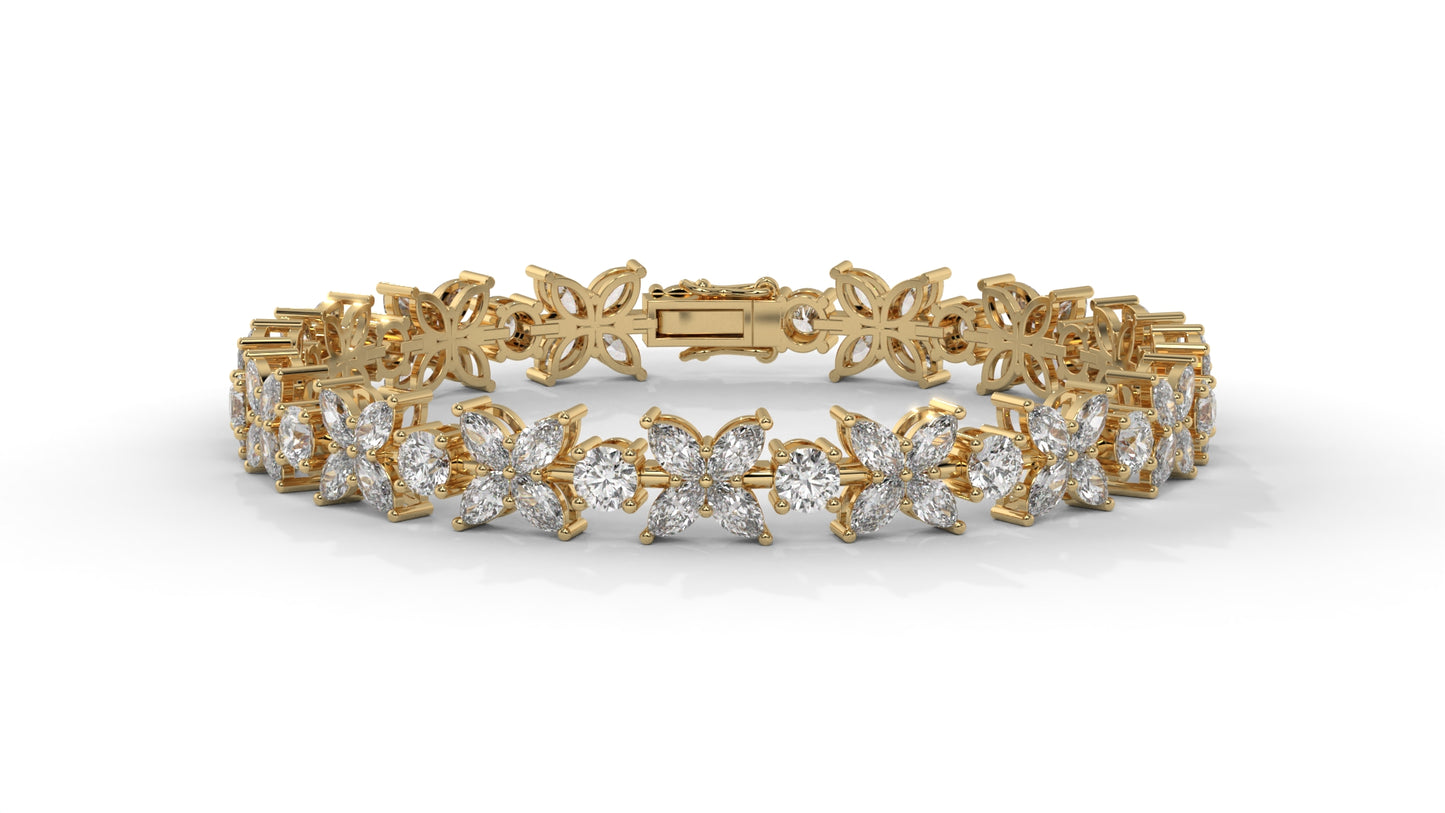 9.74 CTW Diamond Floral Bracelet in 14K Yellow Gold - Elegant Nature-Inspired Design