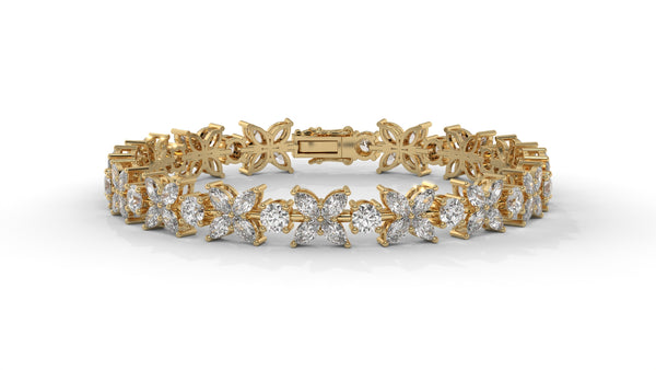 9.74 CTW Diamond Floral Bracelet in 14K Yellow Gold - Elegant Nature-Inspired Design