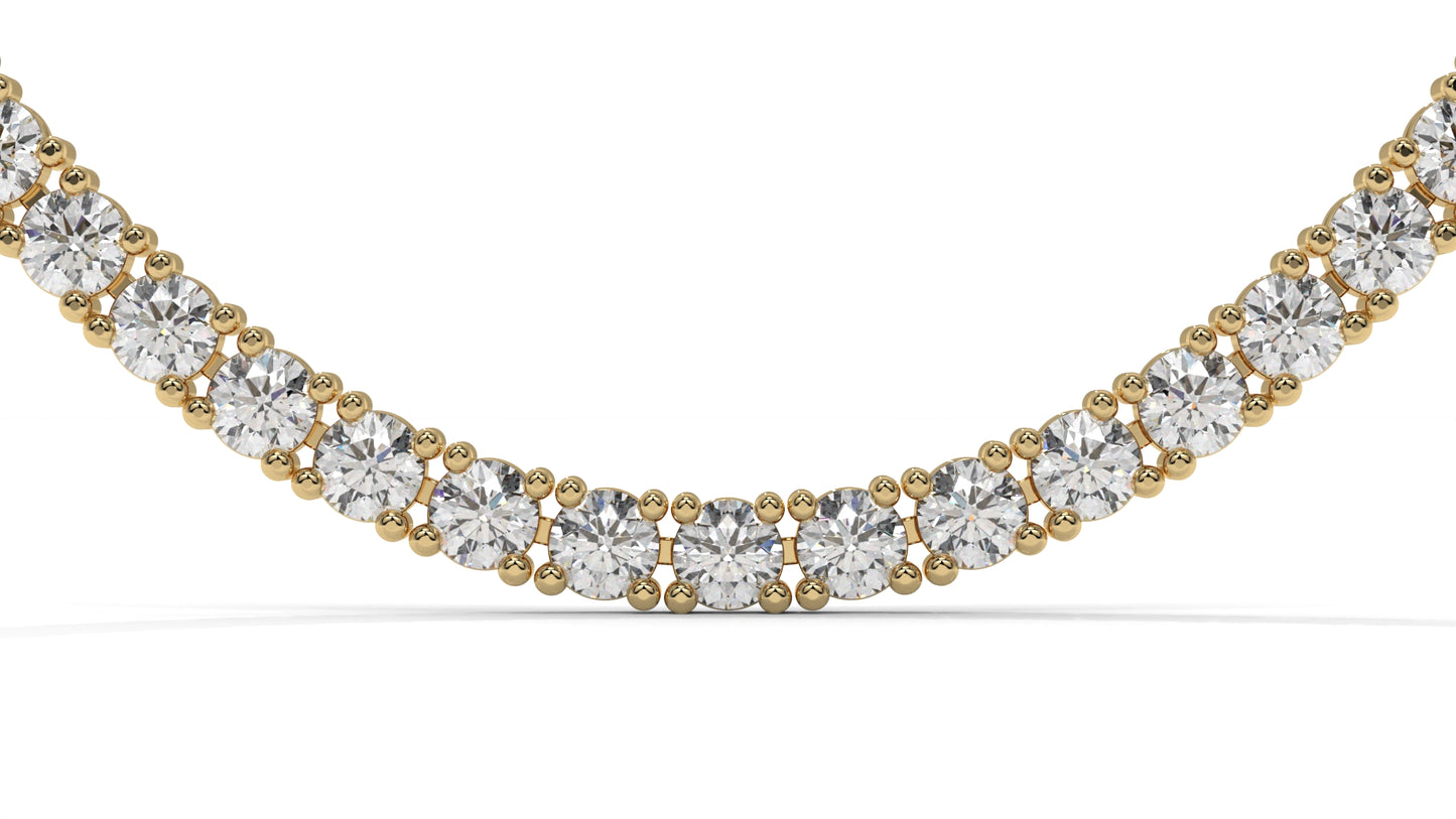 17.50 CTW Diamond Tennis Necklace in 14K Yellow Gold – Classic Round Cut Single Row In 17 Inch
