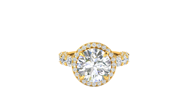 Opulent 5.00 Carat Round-Cut Halo Engagement Ring With Pavé Diamond Band In 14K Yellow Gold