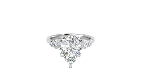 3 Carat Pear Cut Engagement Ring With Pear Shape Side Stones In 14K White Gold
