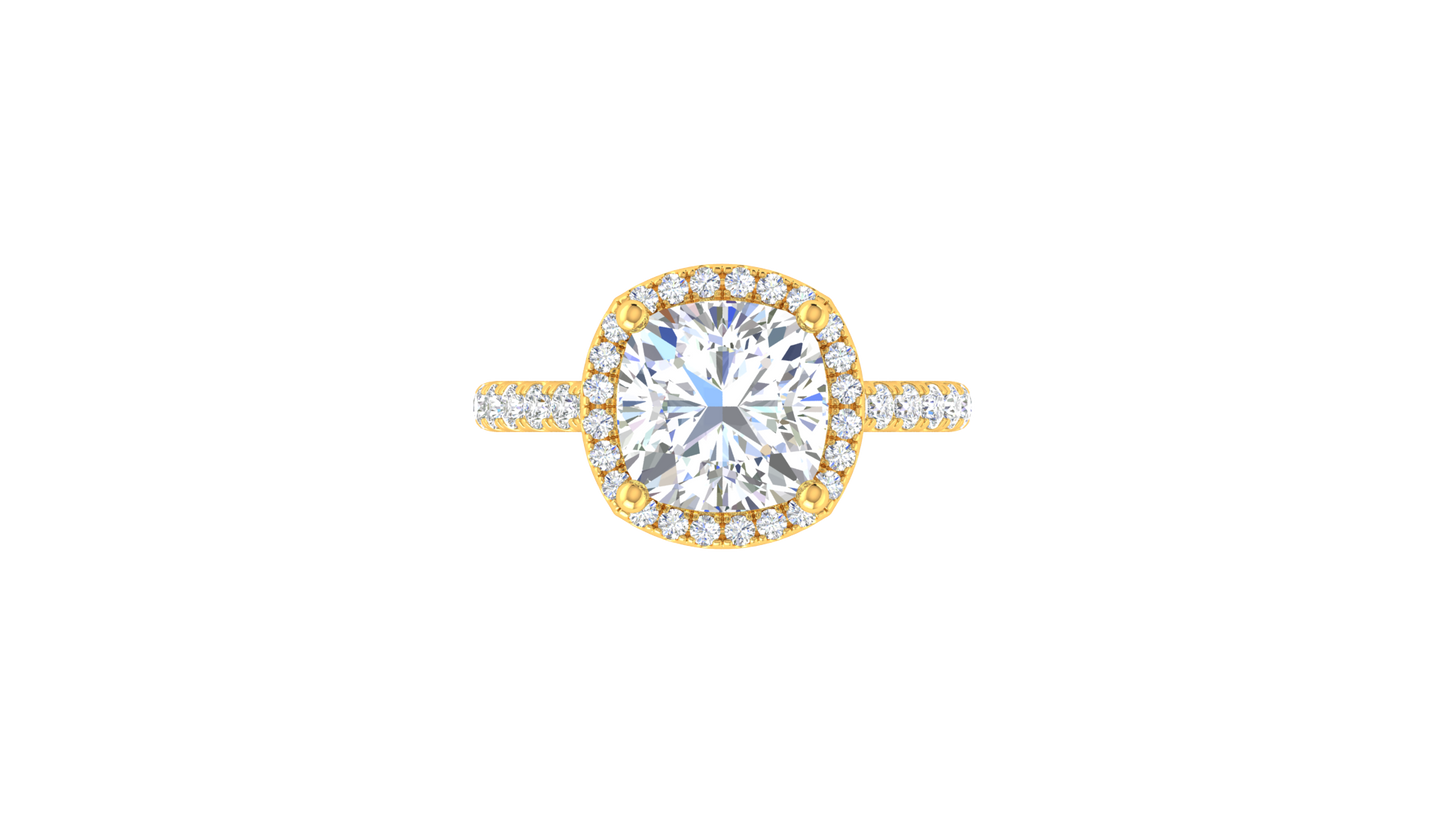 4 Carat Cushion-Cut Halo Engagement Ring With Pavé Diamond Band In 14K Yellow Gold