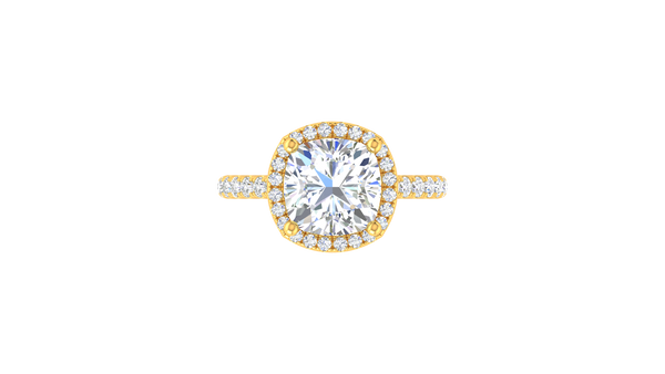 4 Carat Cushion-Cut Halo Engagement Ring With Pavé Diamond Band In 14K Yellow Gold