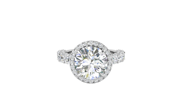 Opulent 5.00 Carat Round-Cut Halo Engagement Ring With Pavé Diamond Band In 14K White Gold
