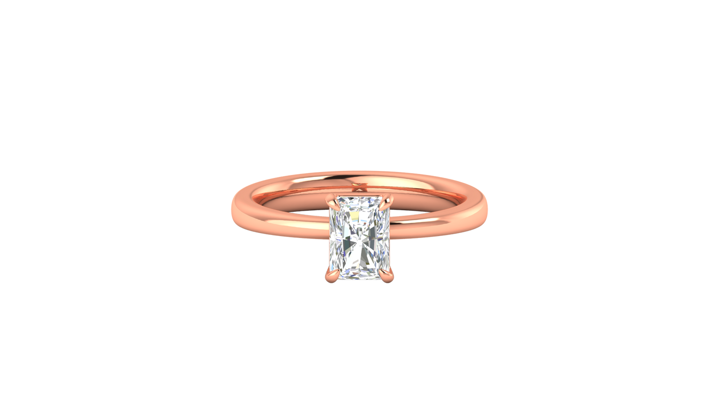 1.00 Ctw Radiant Cut Solitaire Engagement Ring Set In 14K Rose Gold
