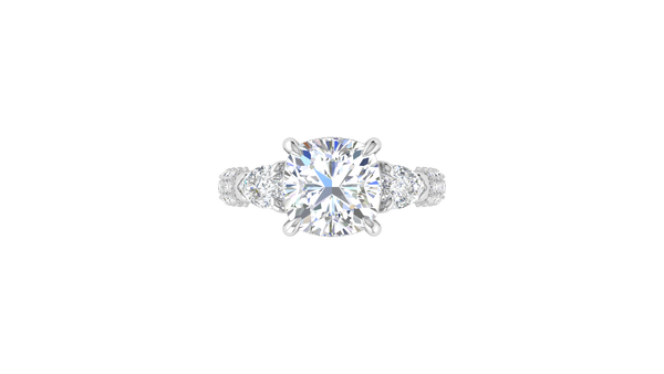 4 Carat Cushion-Cut Engagement Ring With Pear-Shaped Side Stones In 14K White Gold