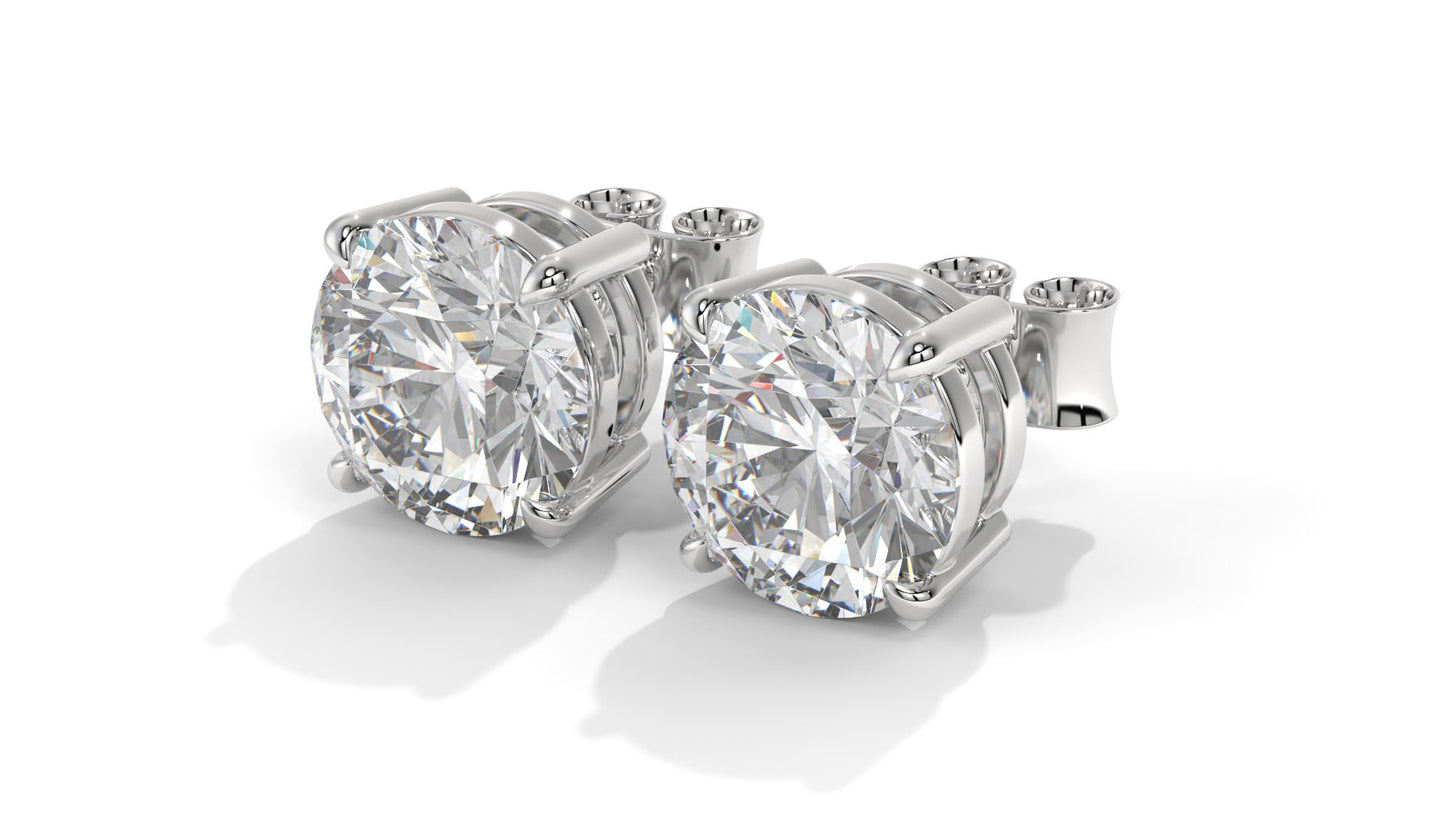 4 CTW Round Diamond Stud Earrings In 14K White Gold – Brilliant-Cut, Double-Prong Basket Setting