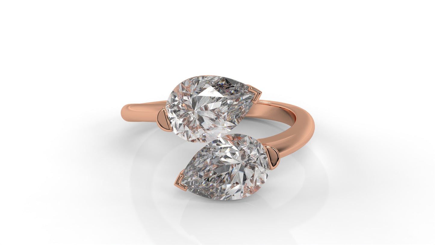 5.00 CTW Toi et Moi Diamond Ring in 14K Rose Gold with Pear-Shape Diamonds