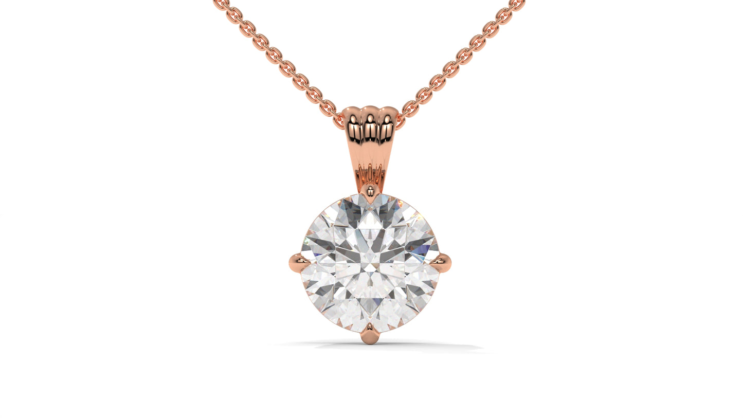 2.50 CTW Round Diamond Four-Prong Solitaire Pendant in 14K Rose Gold – Secure Claw-Prong Setting