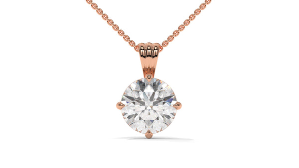 2.50 CTW Round Diamond Four-Prong Solitaire Pendant in 14K Rose Gold – Secure Claw-Prong Setting