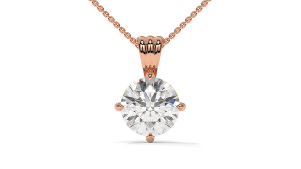 3.00 CTW Round Diamond Four-Prong Solitaire Pendant in 14K Rose Gold – Secure Claw-Prong Setting