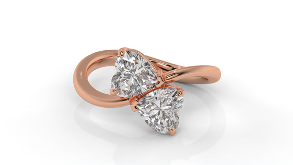 2.00 CTW Toi et Moi Diamond Ring in 14K Rose Gold with Heart Shape Diamonds