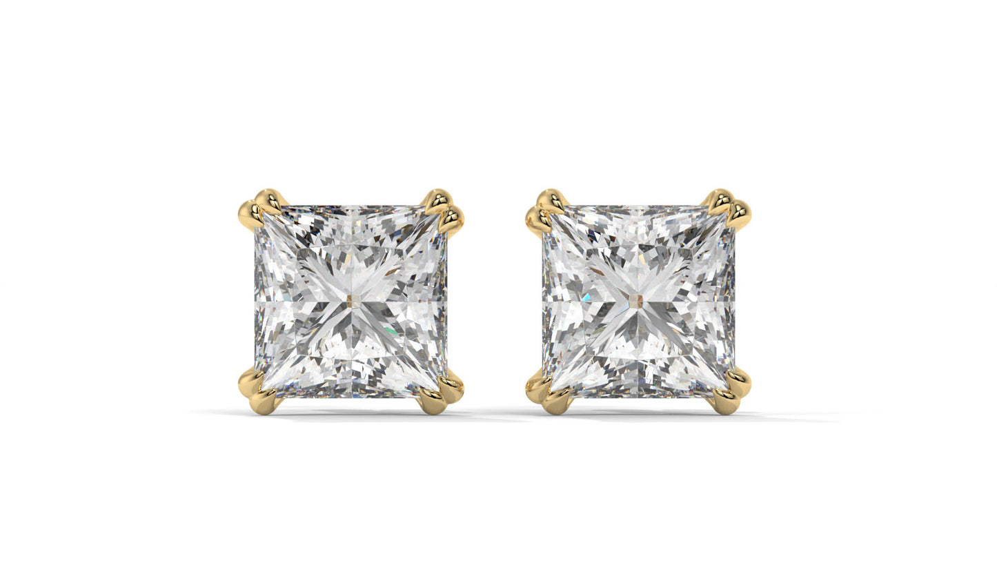 3 CTW Princess-Cut Diamond Stud Earrings In 14K Rose Gold – Four-Prong Setting