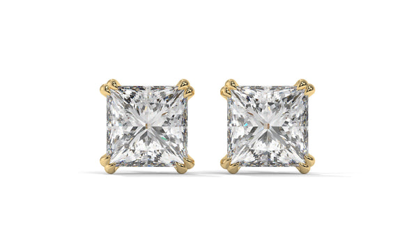 3 CTW Princess-Cut Diamond Stud Earrings In 14K Rose Gold – Four-Prong Setting