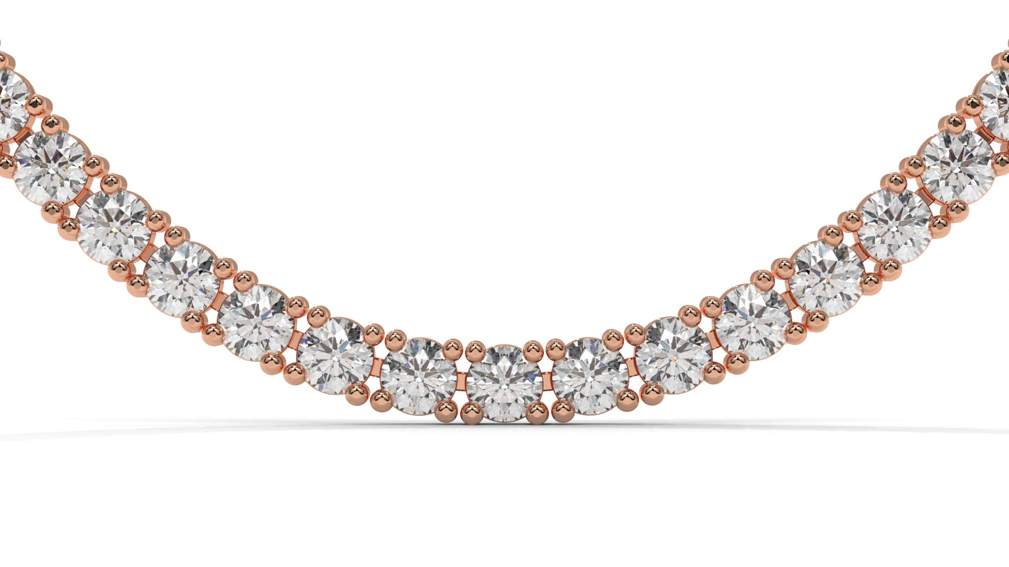 17.50 CTW Diamond Tennis Necklace in 14K Rose Gold – Classic Round Cut Single Row In 17 Inch