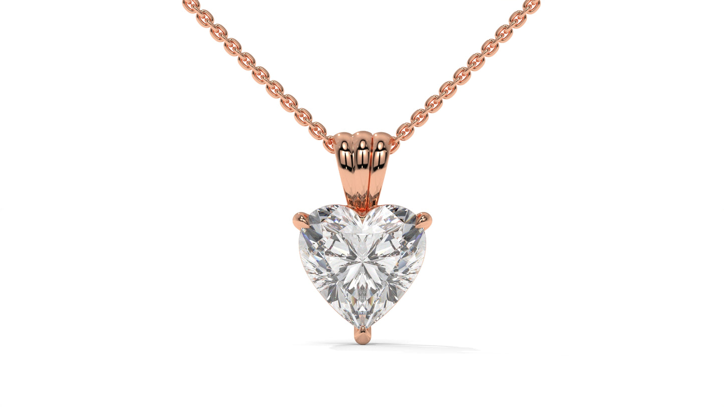 1.50 CTW Heart-Shaped Diamond Solitaire Pendant in 14K Rose Gold – Secure Claw-Prong Setting