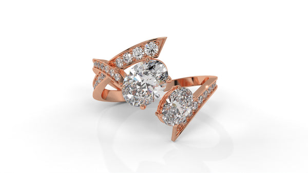 2.07 CTW Toi et Moi Diamond Ring in 14K Rose Gold with Oval and Round Diamonds