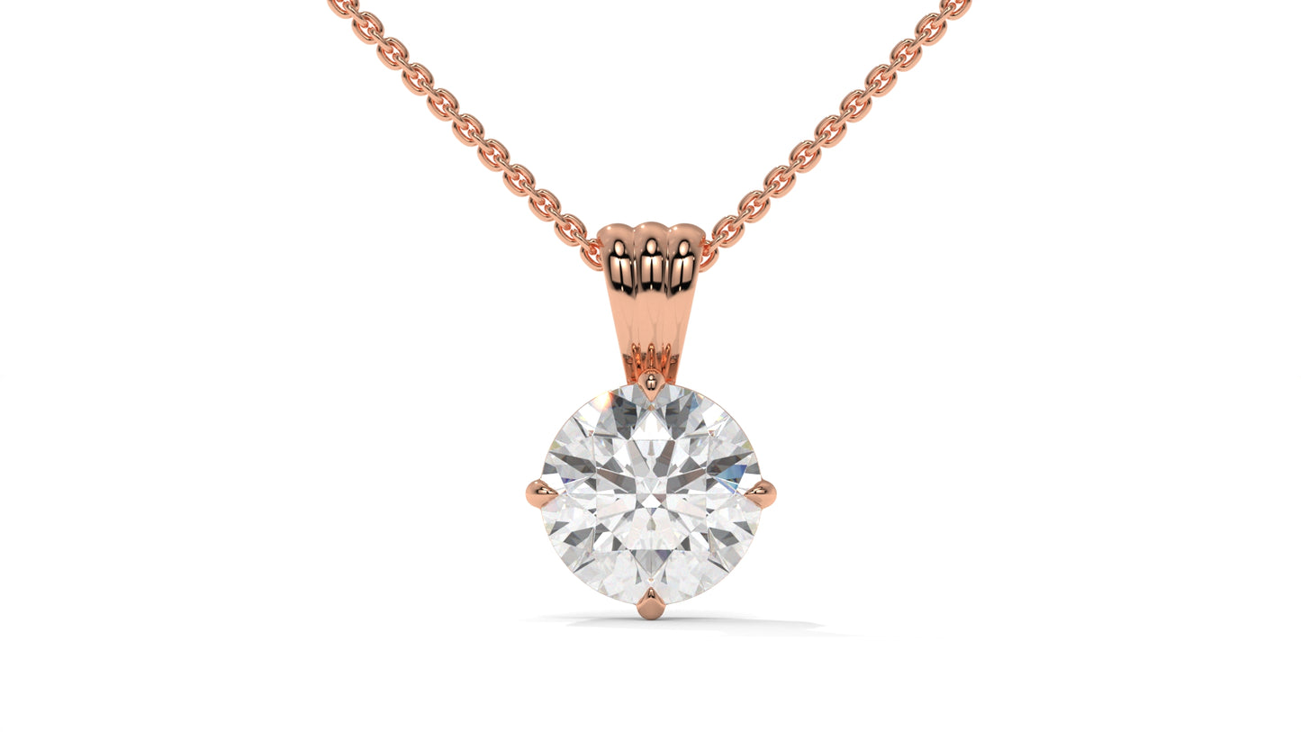 1.00 CTW Round Diamond Four-Prong Solitaire Pendant in 14K Rose Gold – Secure Claw-Prong Setting