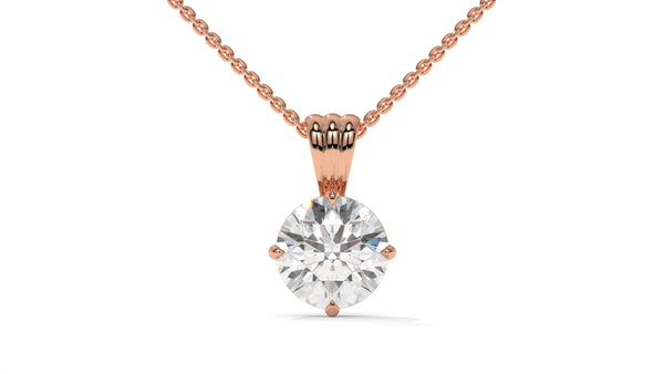 1.00 CTW Round Diamond Four-Prong Solitaire Pendant in 14K Rose Gold – Secure Claw-Prong Setting