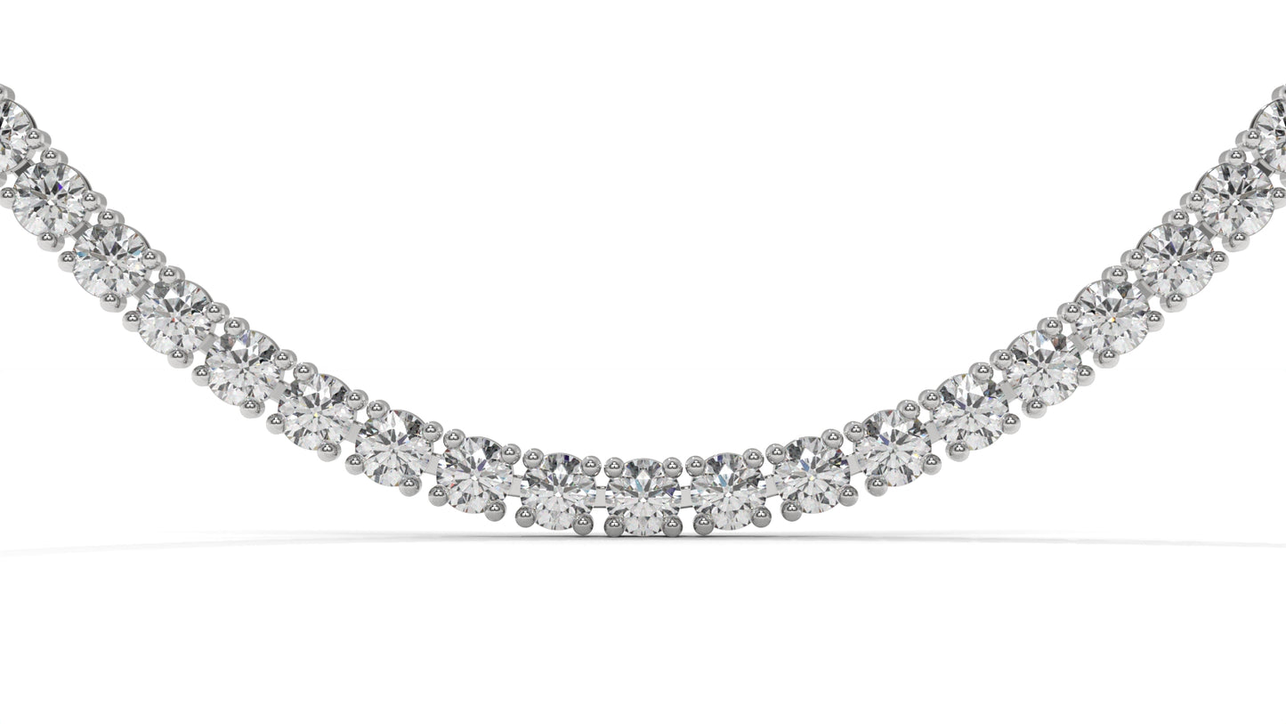 12.50 CTW Diamond Tennis Necklace in 14K White Gold – Classic Round Cut Single Row In 17 Inch