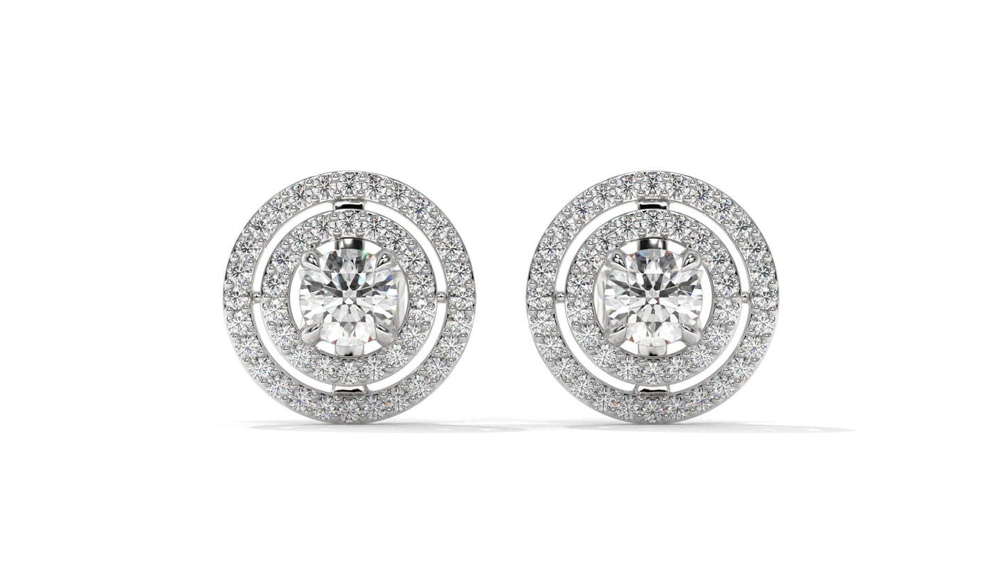 1.92 CTW Round Diamond Double-Halo Stud Earrings in 14K White Gold