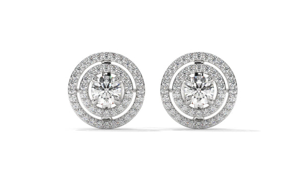 1.92 CTW Round Diamond Double-Halo Stud Earrings in 14K White Gold