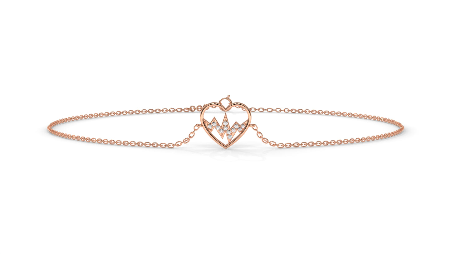 0.11 CTW Diamond Heartbeat Bracelet in 14K Rose Gold – Heart Outline Design