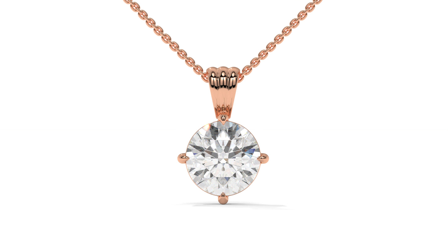 2.00 CTW Round Diamond Four-Prong Solitaire Pendant in 14K Rose Gold – Secure Claw-Prong Setting