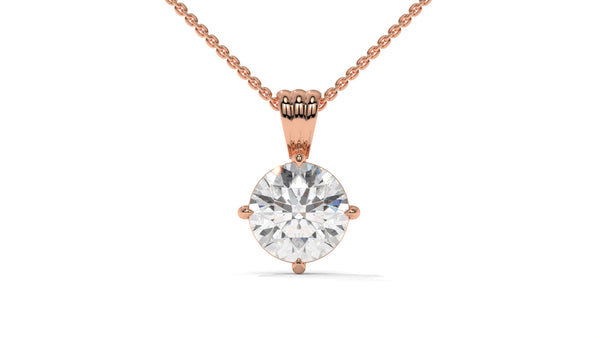 2.00 CTW Round Diamond Four-Prong Solitaire Pendant in 14K Rose Gold – Secure Claw-Prong Setting