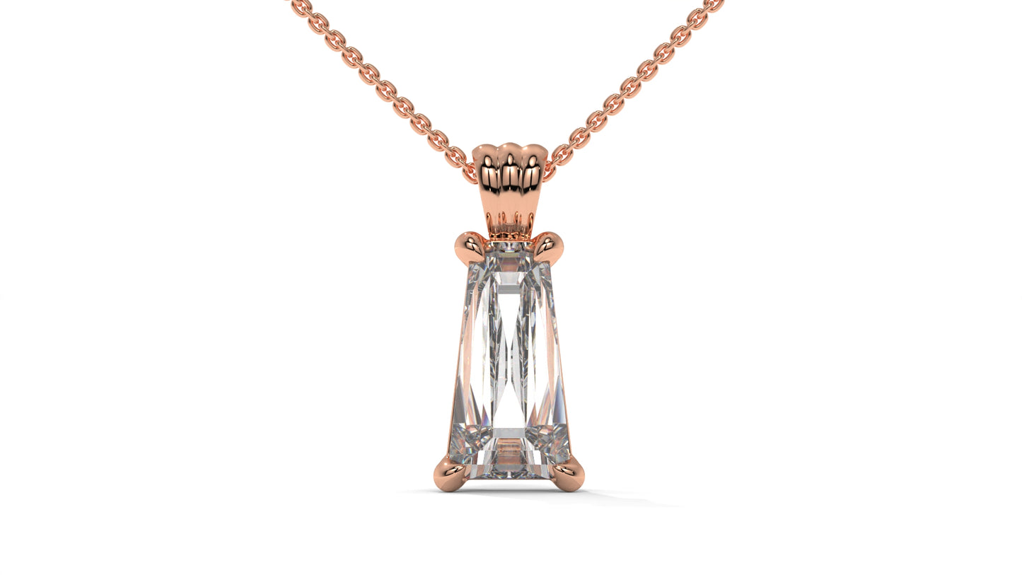 4.00 CTW Tapered Baguette Diamond Solitaire Pendant in 14K Rose Gold – Secure Claw-Prong Setting