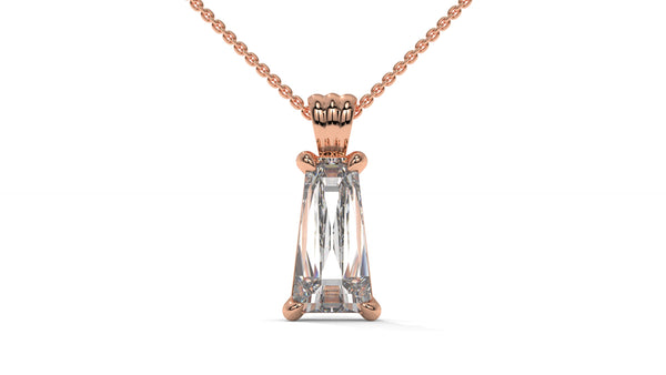 4.00 CTW Tapered Baguette Diamond Solitaire Pendant in 14K Rose Gold – Secure Claw-Prong Setting