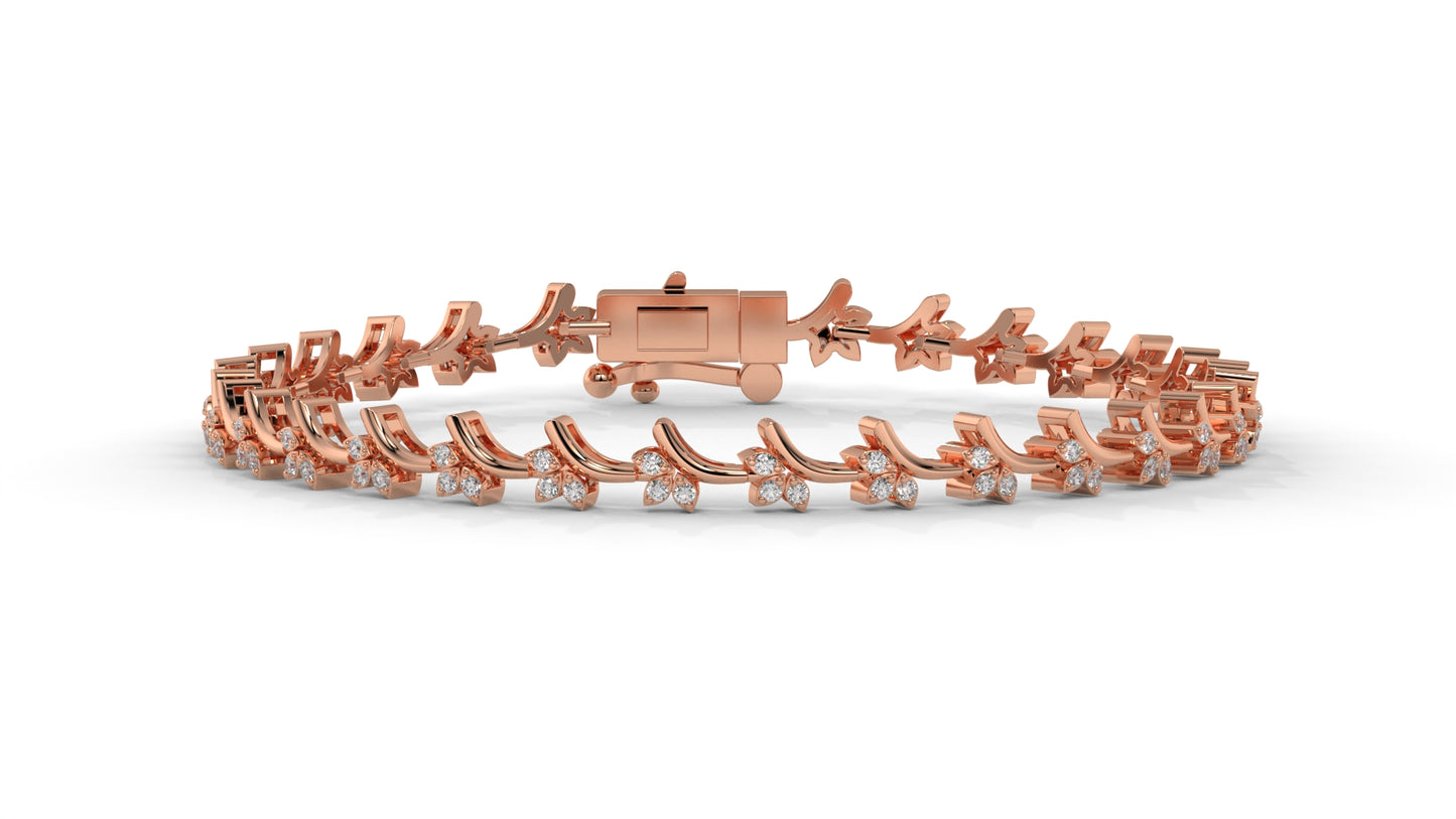 0.72 CTW Round Diamond Bracelet in 14K Rose Gold – Floral Cluster Design