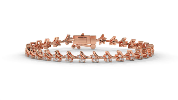 0.72 CTW Round Diamond Bracelet in 14K Rose Gold – Floral Cluster Design