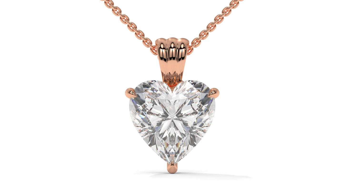 3.00 CTW Heart-Shaped Diamond Solitaire Pendant in 14K Rose Gold – Secure Claw-Prong Setting