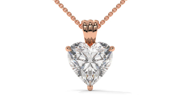 3.00 CTW Heart-Shaped Diamond Solitaire Pendant in 14K Rose Gold – Secure Claw-Prong Setting