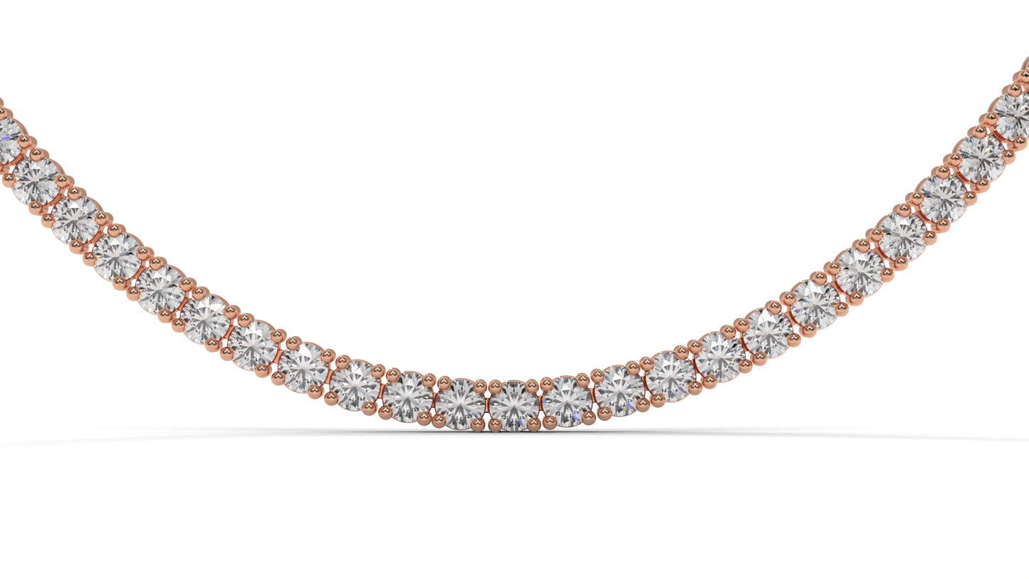 7.50 CTW Diamond Tennis Necklace in 14K Rose Gold – Classic Round Cut Single Row In 17 Inch