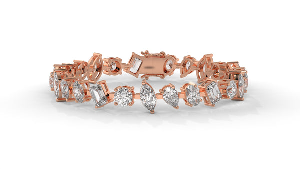 12.50 CTW Mixed Shape Diamond Bracelet in 14K Rose Gold – Round, Emerald, Oval, Pear & Marquise Cut