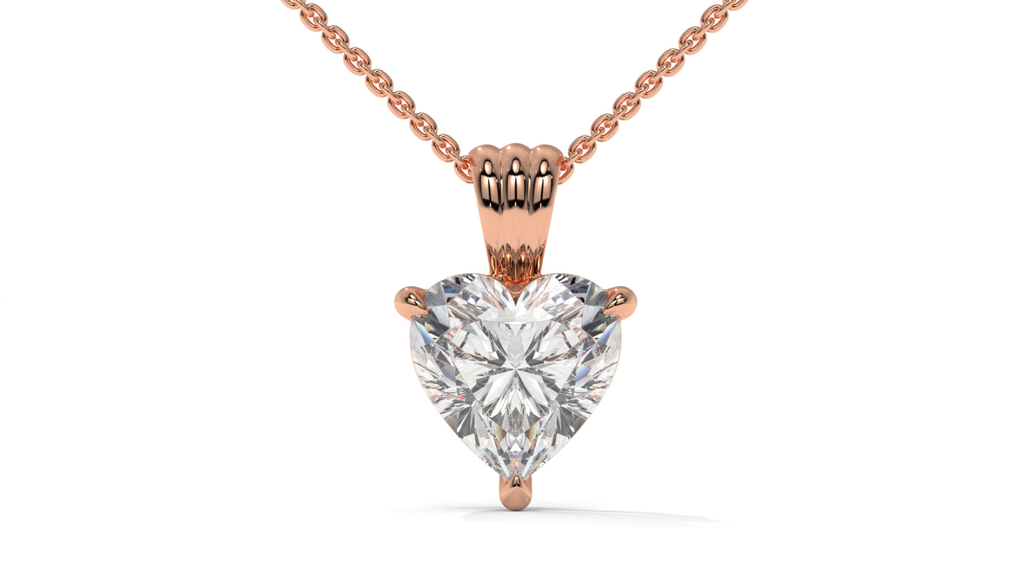 2.00 CTW Heart-Shaped Diamond Solitaire Pendant in 14K Rose Gold – Secure Claw-Prong Setting