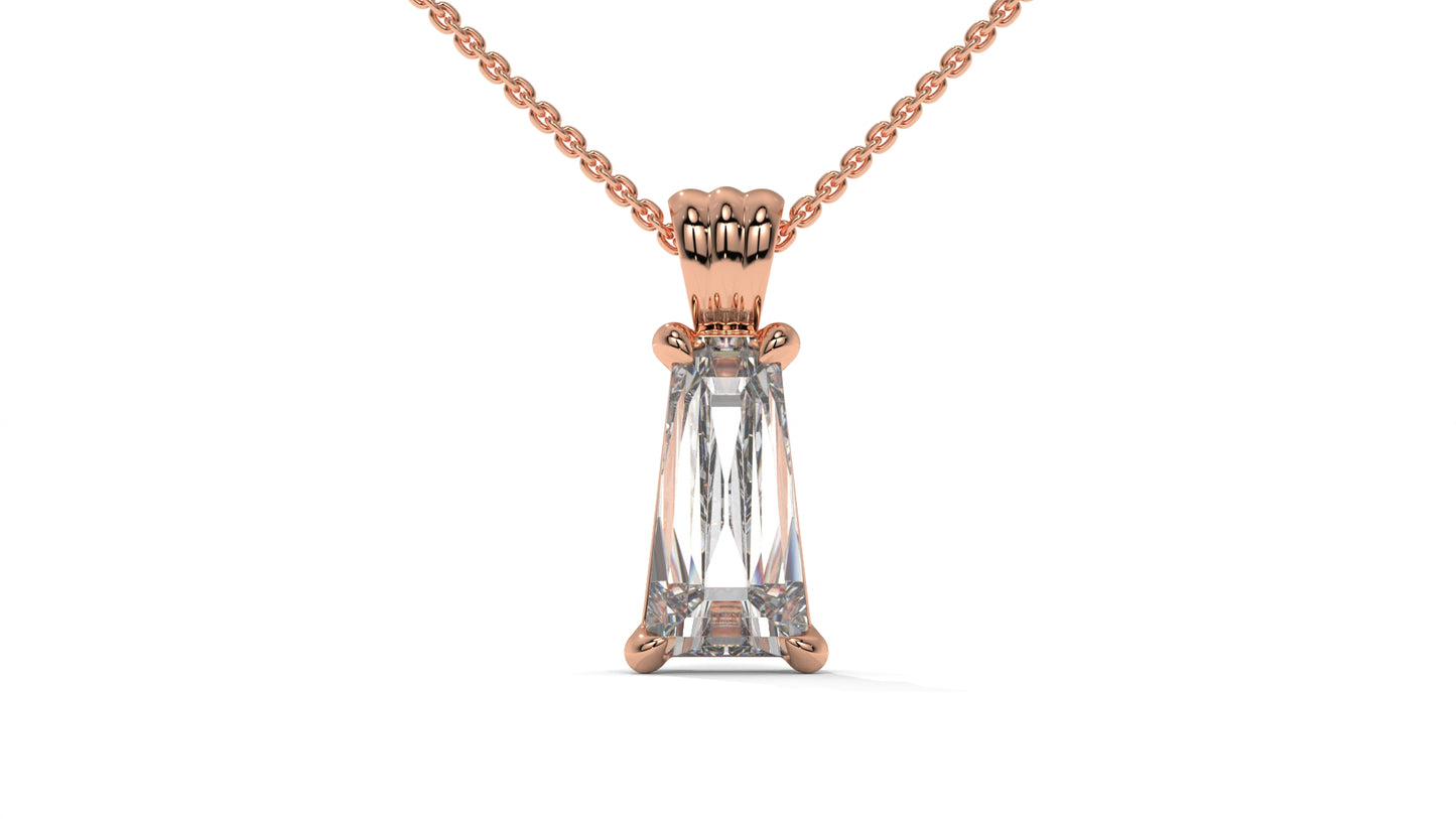 3.00 CTW Tapered Baguette Diamond Solitaire Pendant in 14K Rose Gold – Secure Claw-Prong Setting