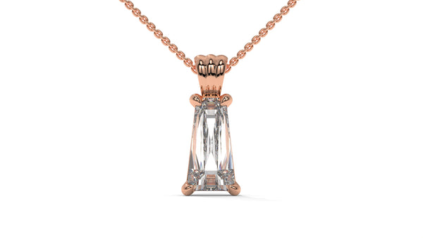 3.00 CTW Tapered Baguette Diamond Solitaire Pendant in 14K Rose Gold – Secure Claw-Prong Setting
