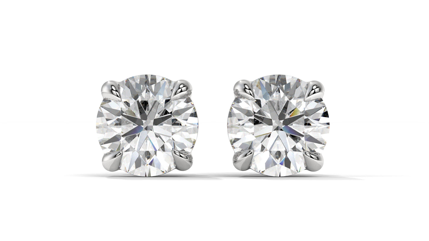6 CTW Round Diamond Stud Earrings In 14K White Gold – Brilliant-Cut Solitaire, Four-Prong Setting