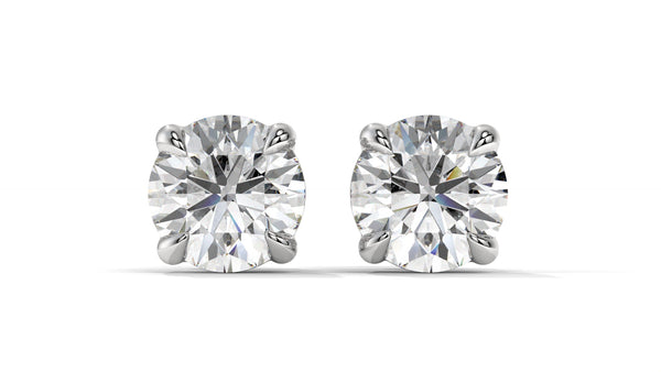 6 CTW Round Diamond Stud Earrings In 14K White Gold – Brilliant-Cut Solitaire, Four-Prong Setting