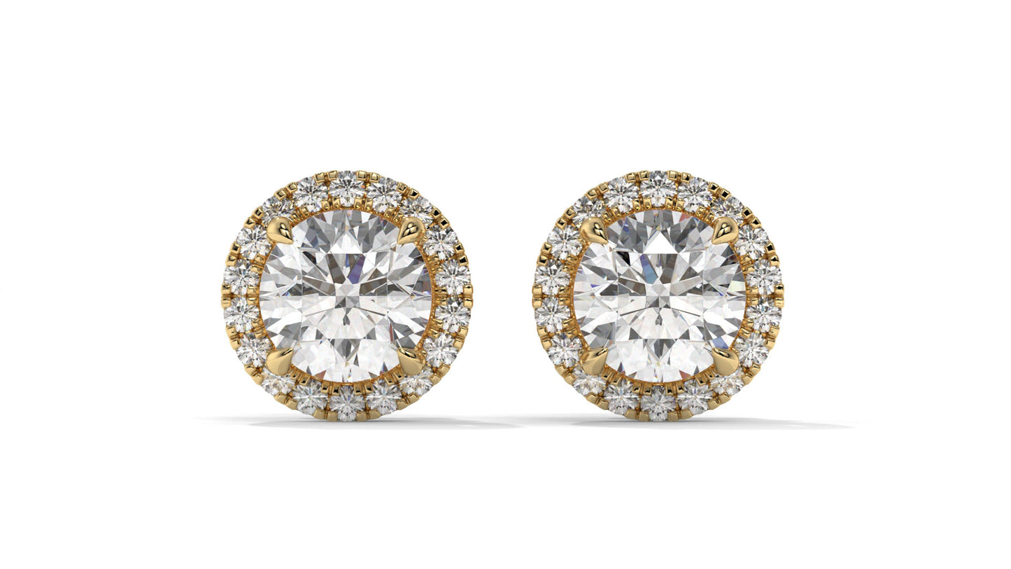 2.29 Ctw Diamond Halo Stud Earrings in 14K Yellow Gold - 2 Ct Center Stones with Accent Halo
